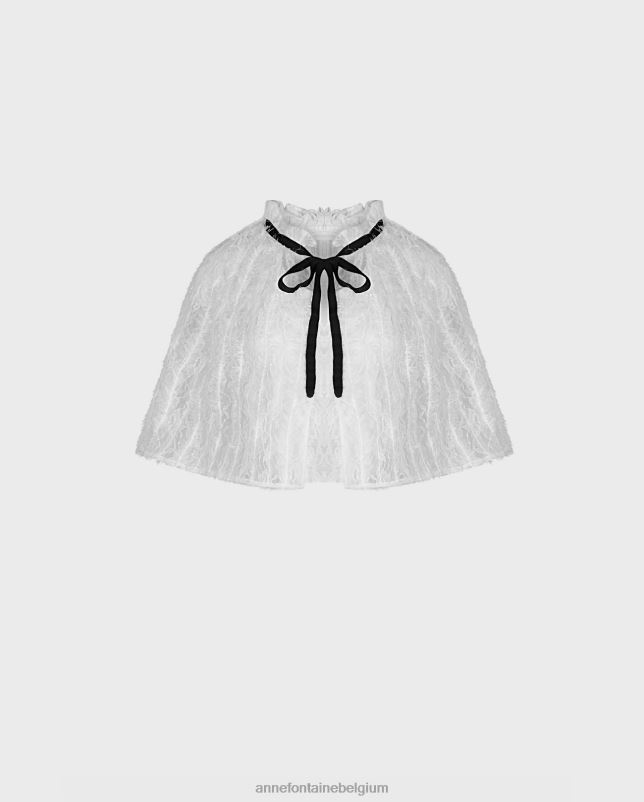 Anne Fontaine vrouwen Bovary cape Doorschijnende kanten cape met wimperrand accessoires wit 06TRT504