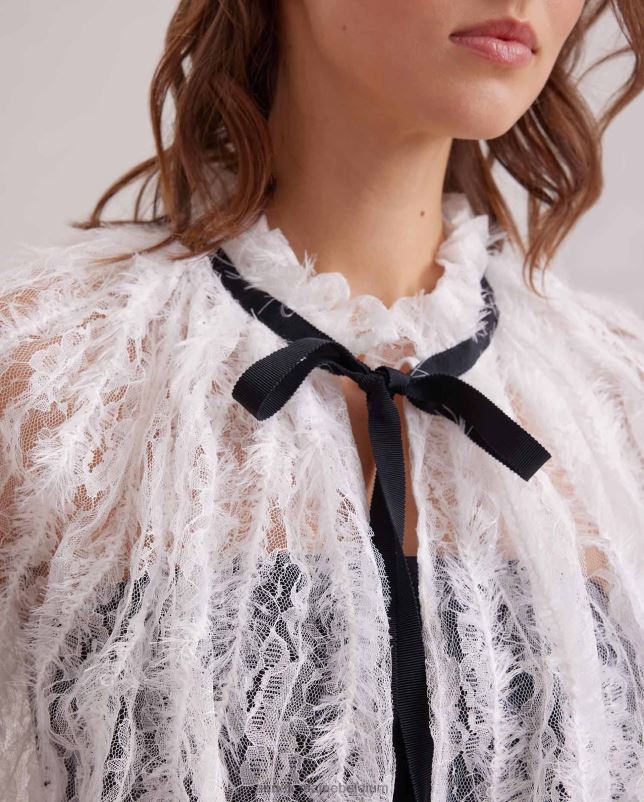 Anne Fontaine vrouwen Bovary cape Doorschijnende kanten cape met wimperrand accessoires wit 06TRT504