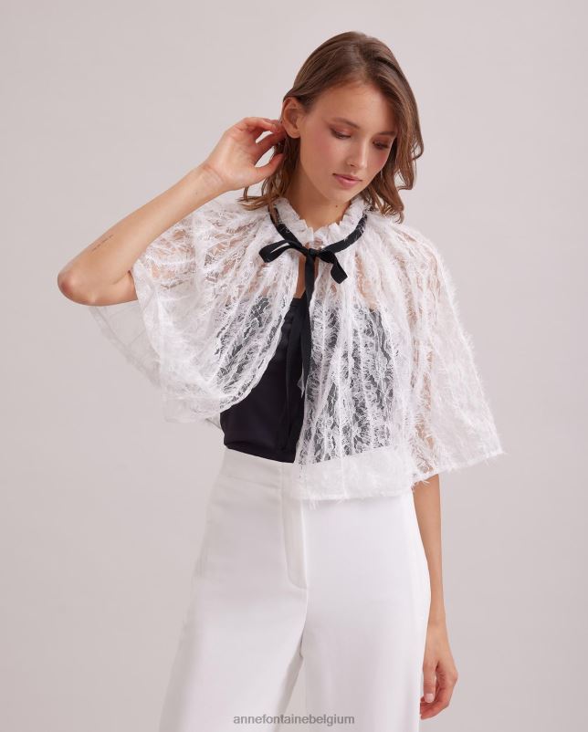 Anne Fontaine vrouwen Bovary cape Doorschijnende kanten cape met wimperrand accessoires wit 06TRT504