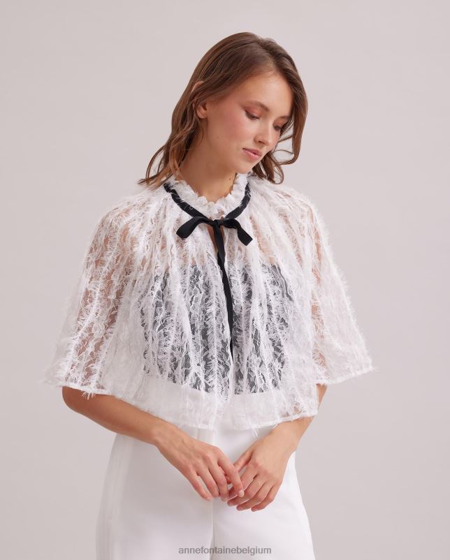 Anne Fontaine vrouwen Bovary cape Doorschijnende kanten cape met wimperrand accessoires wit 06TRT504