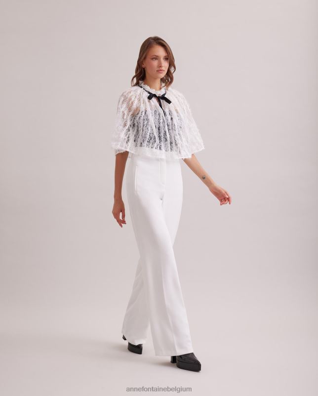 Anne Fontaine vrouwen Bovary cape Doorschijnende kanten cape met wimperrand accessoires wit 06TRT504