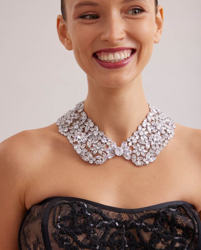 Anne Fontaine vrouwen Carolina-kraag versierd met meerdere kristallen accessoires zilver 06TRT510