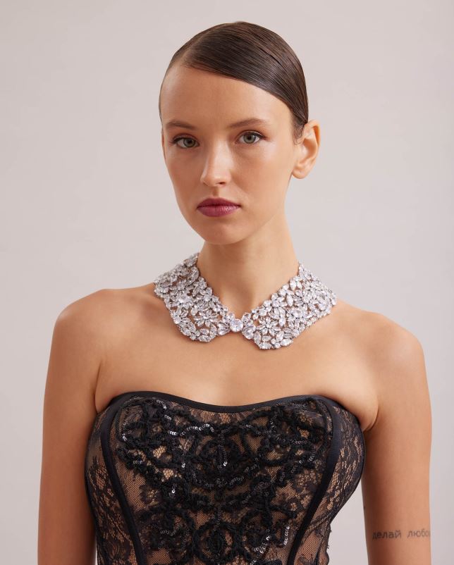 Anne Fontaine vrouwen Carolina-kraag versierd met meerdere kristallen accessoires zilver 06TRT510