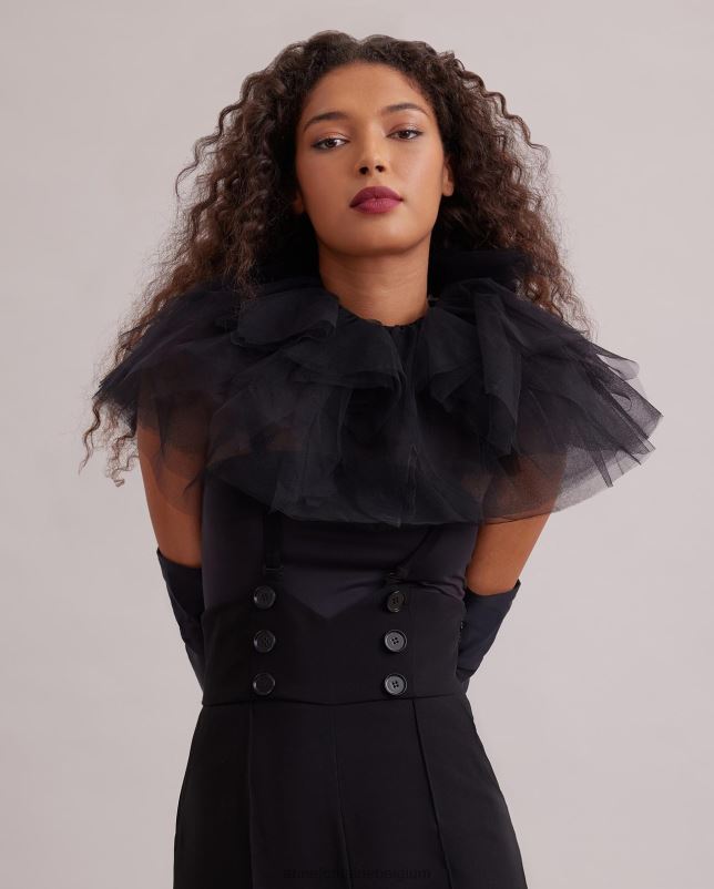 Anne Fontaine vrouwen Kraag van tule met letterkraag en striklint accessoires zwart 06TRT533