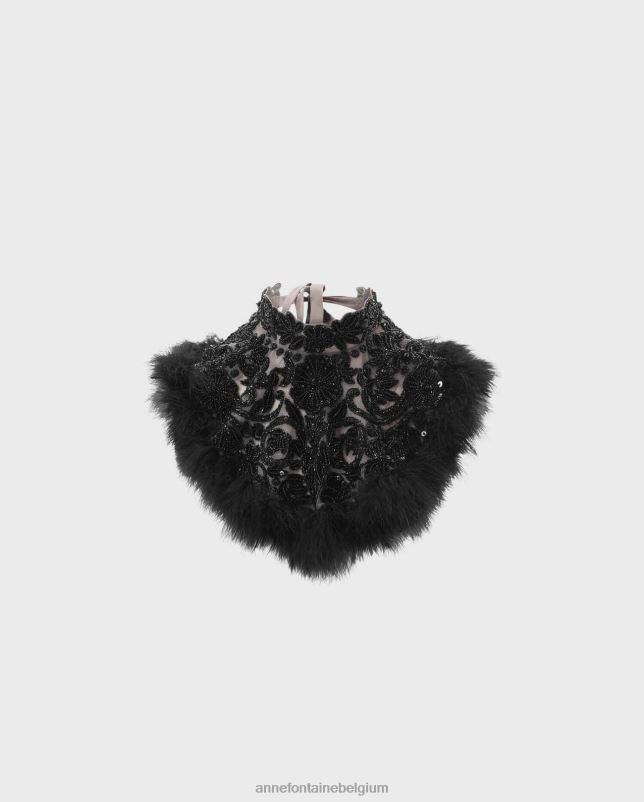 Anne Fontaine vrouwen Odessa kraag geborduurde kraag met veren accessoires zwart 06TRT535