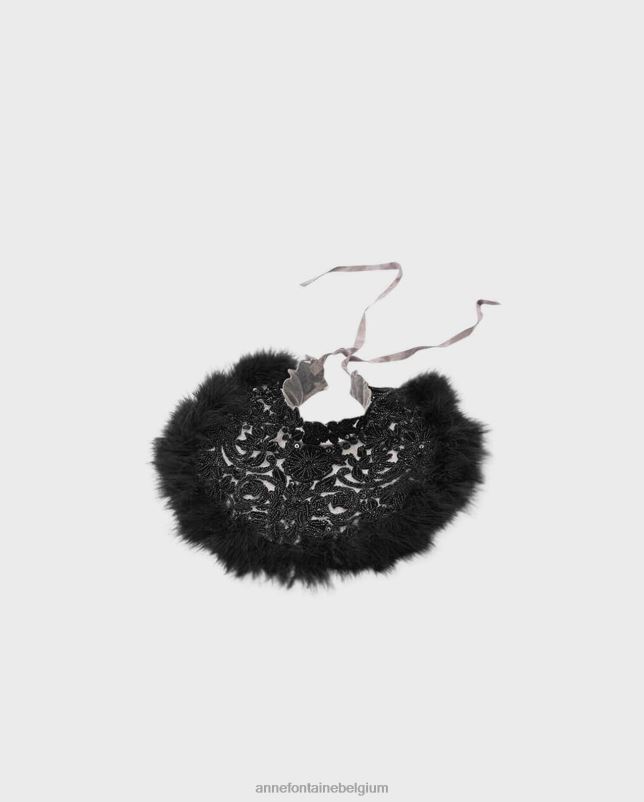 Anne Fontaine vrouwen Odessa kraag geborduurde kraag met veren accessoires zwart 06TRT535
