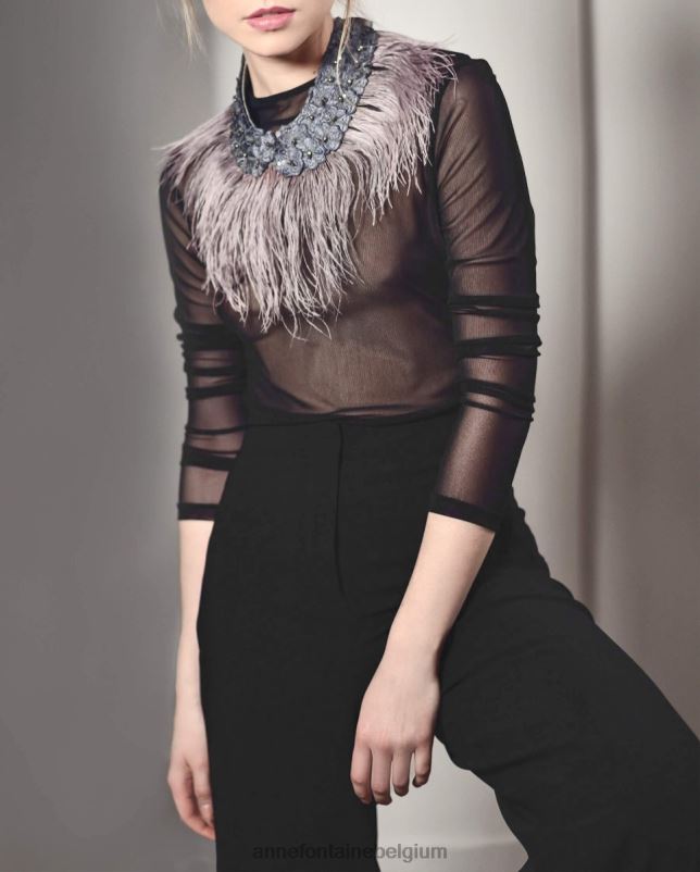 Anne Fontaine vrouwen al kraag struisvogelveren kraag accessoires grijs 06TRT525