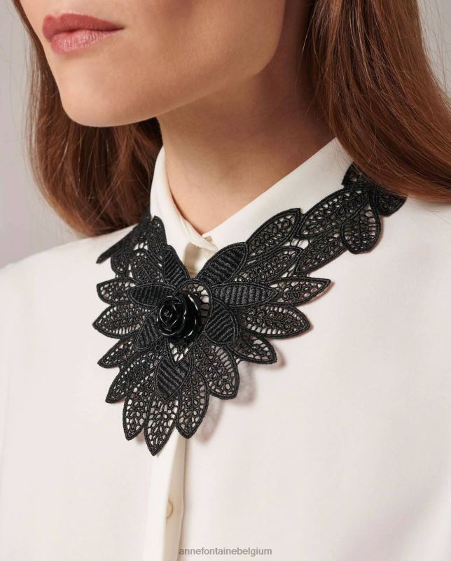 Anne Fontaine vrouwen ballad kraag gehaakte kant bloemen kraag ketting accessoires zwart 06TRT507