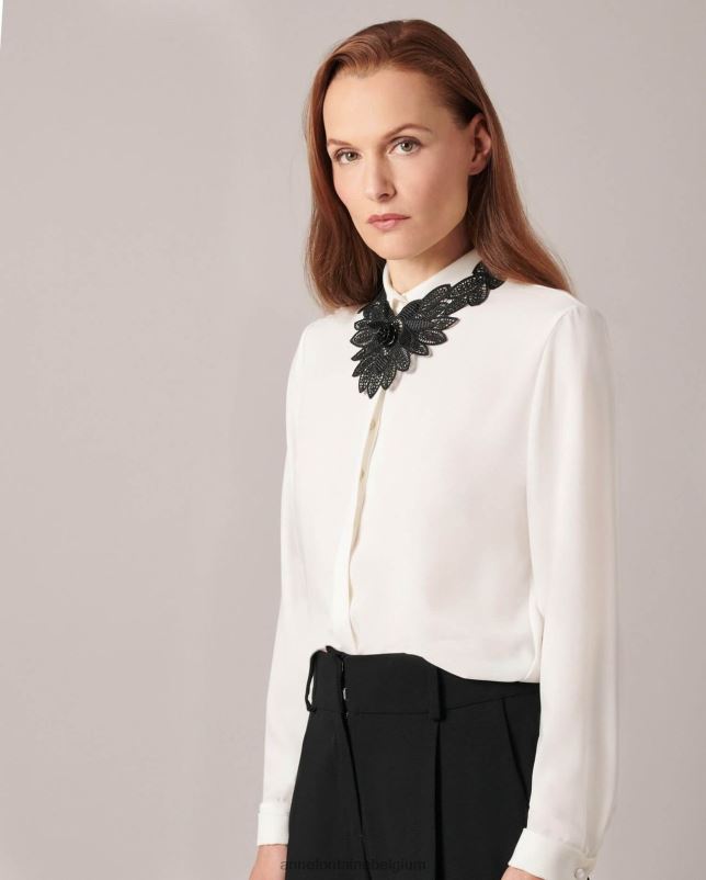 Anne Fontaine vrouwen ballad kraag gehaakte kant bloemen kraag ketting accessoires zwart 06TRT507