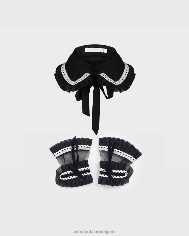 Anne Fontaine vrouwen colette set kraag en manchetten en set kraag en manchetten met kantafwerking accessoires zwart wit 06TRT529