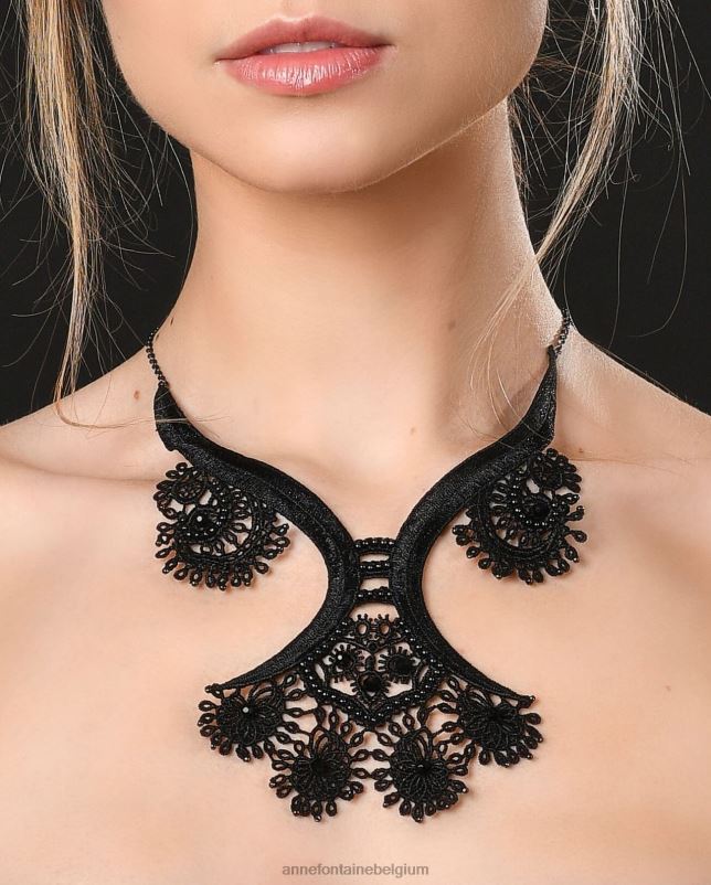 Anne Fontaine vrouwen iven kraag gehaakte kanten ketting met kralen accessoires zwart 06TRT511