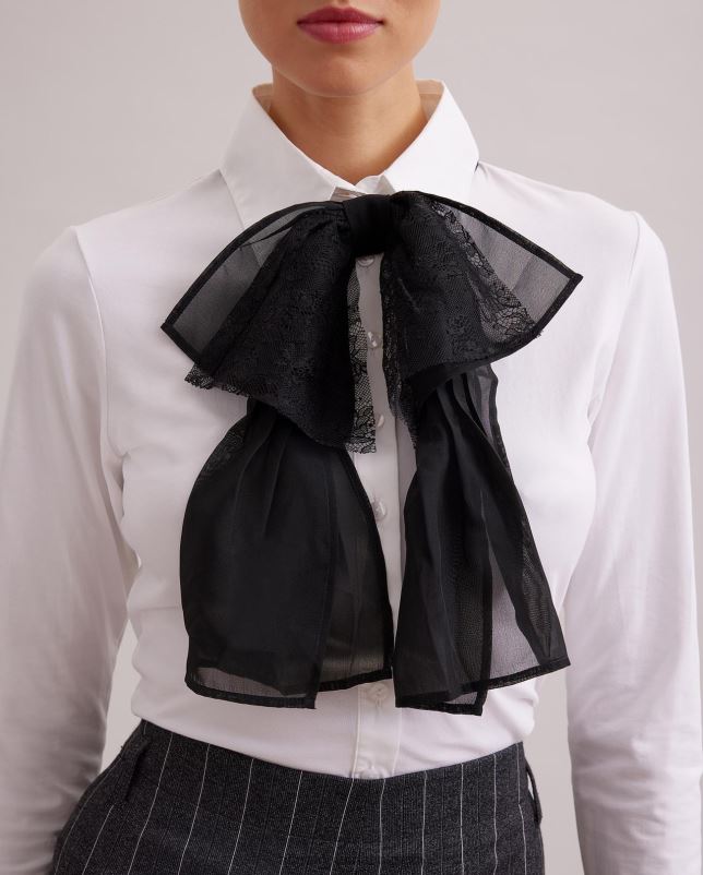 Anne Fontaine vrouwen linatra kraag strikvormige strikkraag met kant accessoires stijlvol 06TRT531