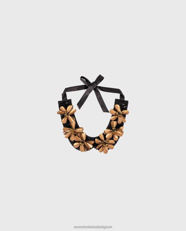 Anne Fontaine vrouwen nicole kraag stoffen kraag met bloemen en pailletten accessoires zwart goud 06TRT517