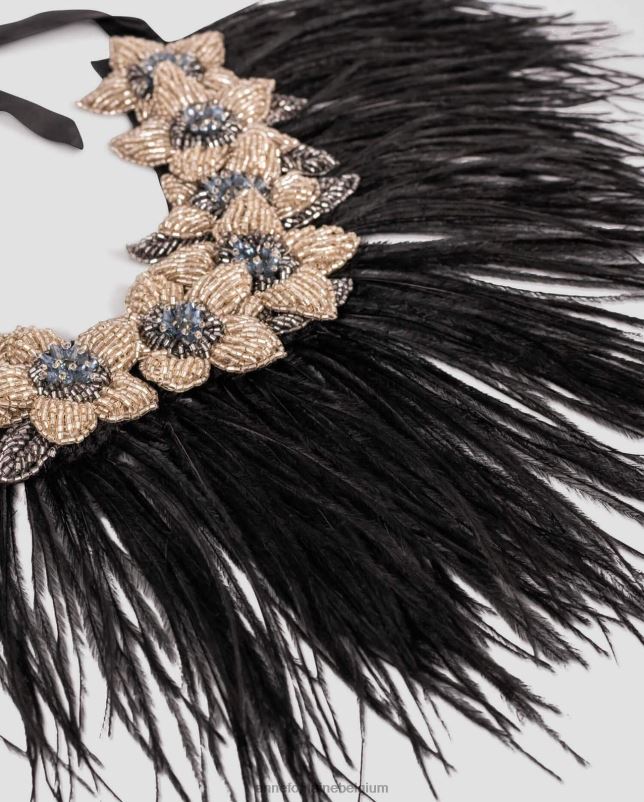 Anne Fontaine vrouwen nolitan kraag bloemenkraag met struisvogelveren accessoires zwart 06TRT526