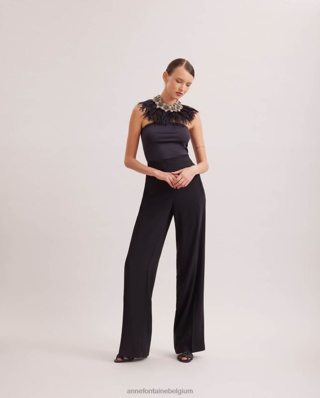 Anne Fontaine vrouwen nolitan kraag bloemenkraag met struisvogelveren accessoires zwart 06TRT526