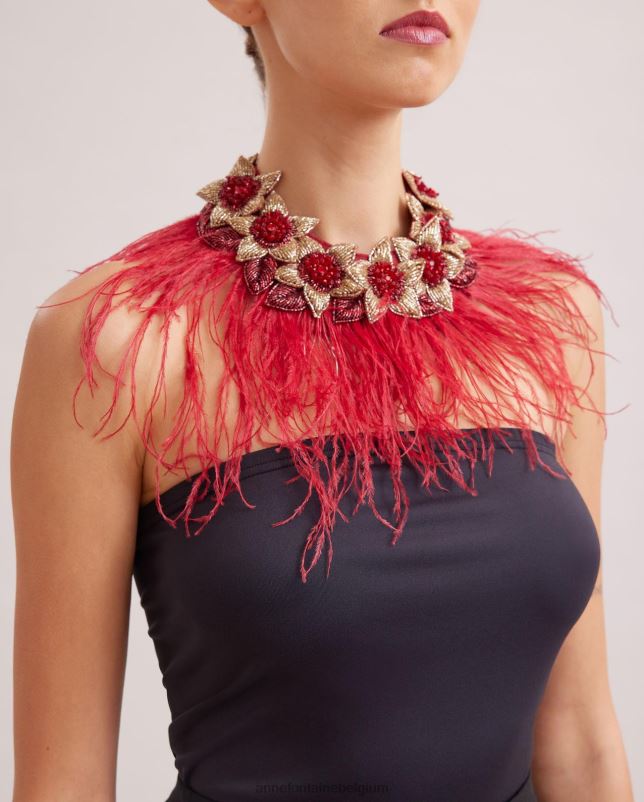 Anne Fontaine vrouwen nolitan kraag bloemenkraag met struisvogelveren accessoires zwart 06TRT527