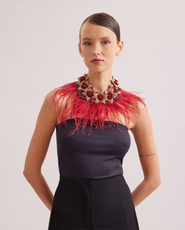 Anne Fontaine vrouwen nolitan kraag bloemenkraag met struisvogelveren accessoires zwart 06TRT527