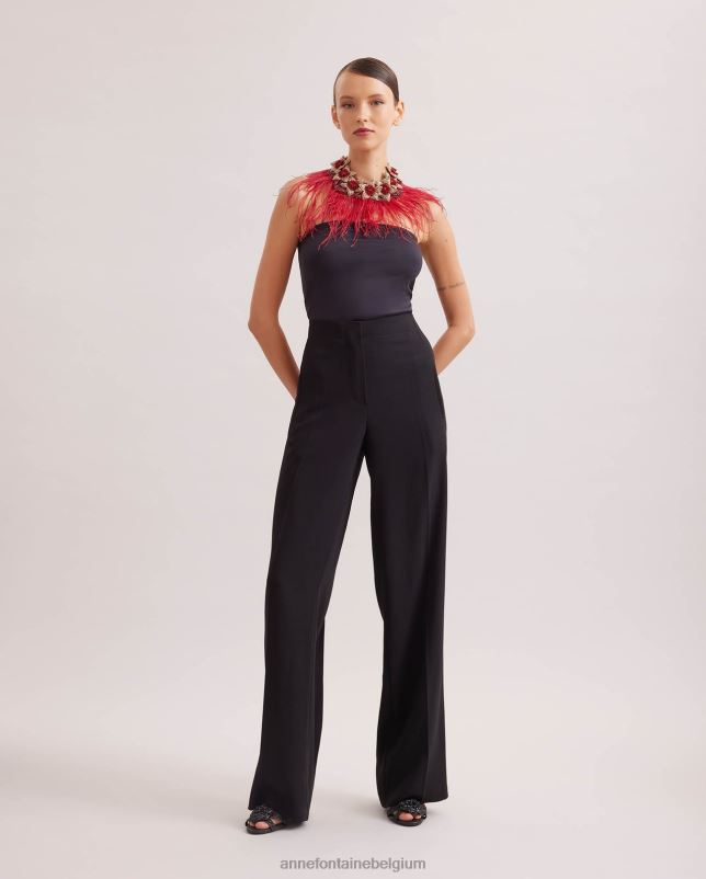 Anne Fontaine vrouwen nolitan kraag bloemenkraag met struisvogelveren accessoires zwart 06TRT527