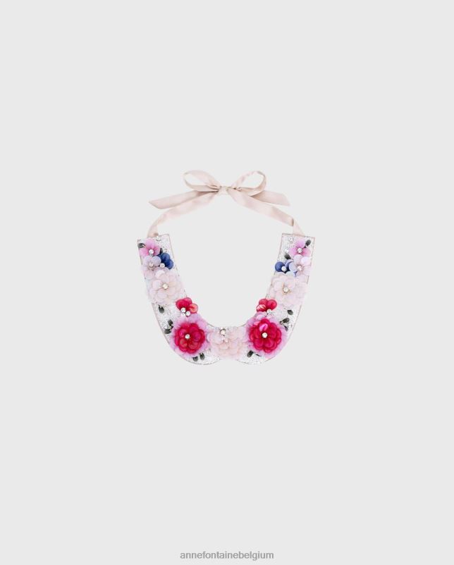 Anne Fontaine vrouwen roze-multi kraag satijnen kraag versierd met kralen en stenen accessoires stijlvol 06TRT516