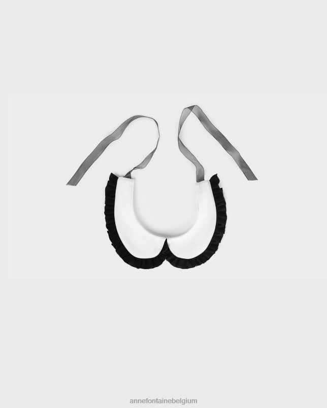 Anne Fontaine vrouwen simenonkraag afgeronde kraag met geplooide ruchesafwerking accessoires zwart wit 06TRT530