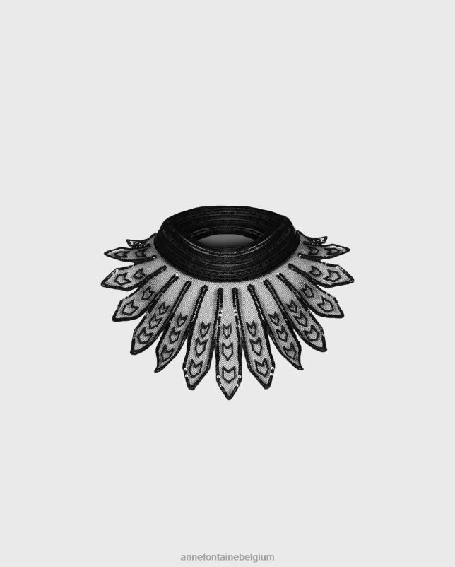 Anne Fontaine vrouwen taslima kraag met pailletten geborduurde kraag van tule accessoires stijlvol 06TRT520