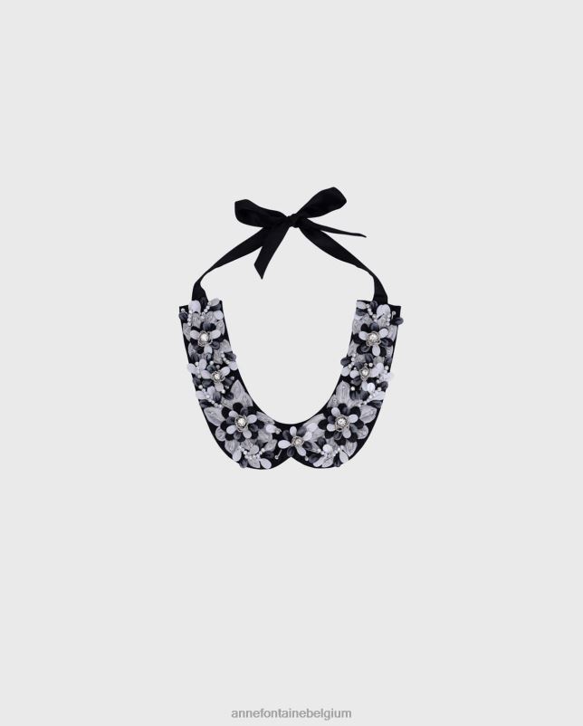 Anne Fontaine vrouwen weronika kraag satijnen kraag met bloemmotieven accessoires zwart wit 06TRT521