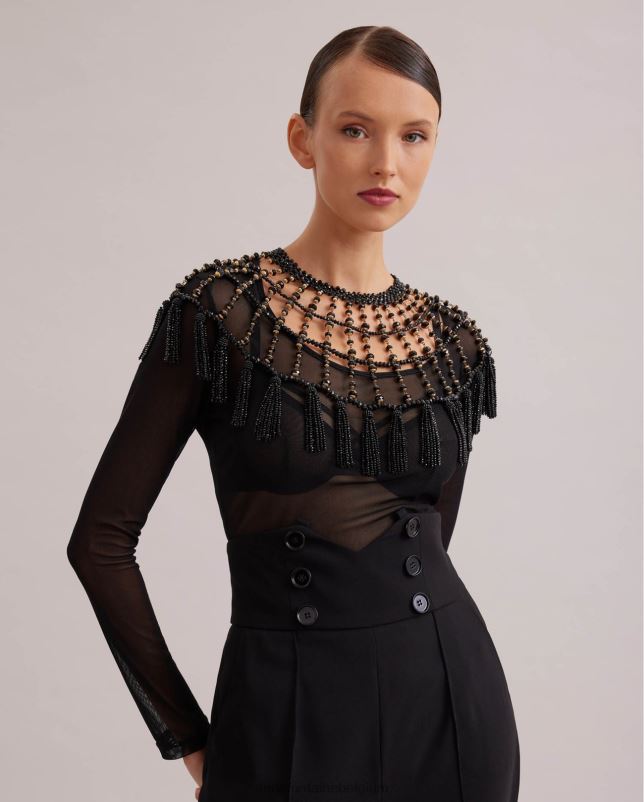 Anne Fontaine vrouwen wika kraag cape kraag versierd met kralen accessoires zwart 06TRT534