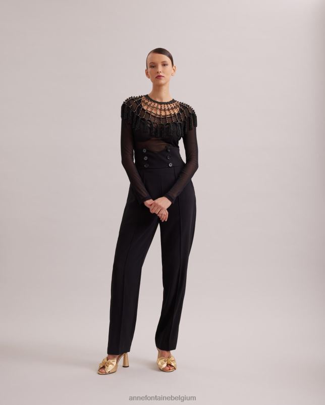 Anne Fontaine vrouwen wika kraag cape kraag versierd met kralen accessoires zwart 06TRT534