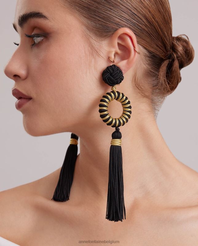Anne Fontaine vrouwen Ernest oorbellen en sierlijke oorbellen met kwastjes accessoires zwart goud 06TRT582