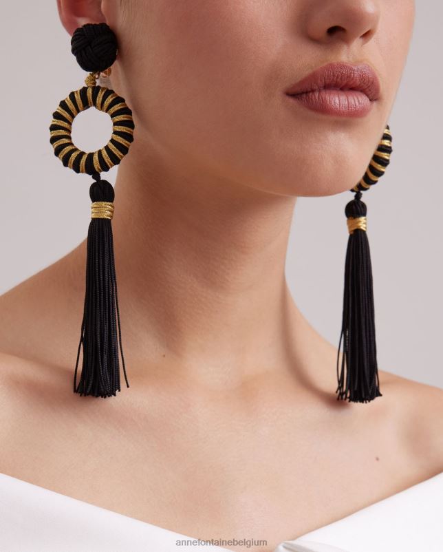 Anne Fontaine vrouwen Ernest oorbellen en sierlijke oorbellen met kwastjes accessoires zwart goud 06TRT582