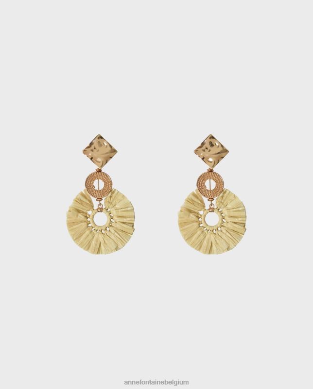 Anne Fontaine vrouwen Estebe oorbellen clip-on ronde raffia franje oorbellen accessoires stijlvol 06TRT604