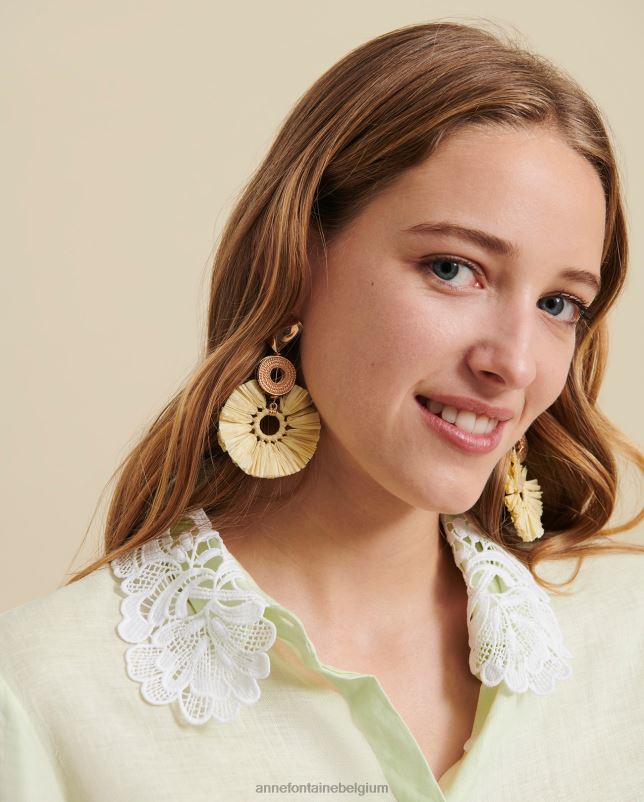 Anne Fontaine vrouwen Estebe oorbellen clip-on ronde raffia franje oorbellen accessoires stijlvol 06TRT604