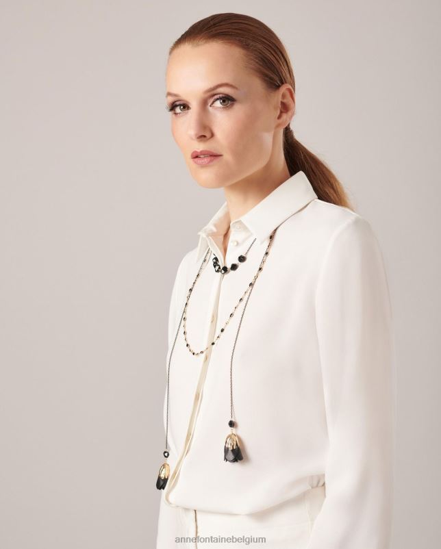 Anne Fontaine vrouwen Gailor ketting met drievoudige kettingsteen en open ketting met bloemblaadjes accessoires stijlvol 06TRT599