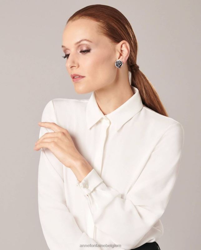 Anne Fontaine vrouwen fiora oorbellen en clip-on bloemoorbellen accessoires zwart wit 06TRT587