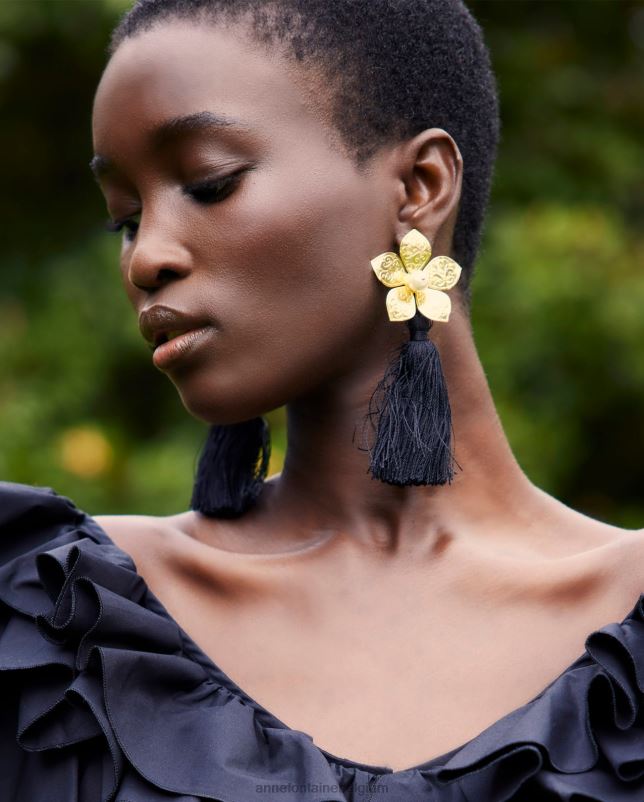 Anne Fontaine vrouwen oorbellen met oorbellen clip-on oorbellen met kwastjes en een bloem accessoires goud 06TRT584