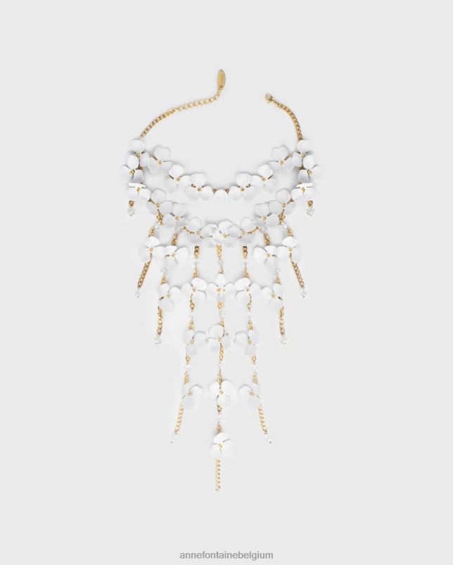 Anne Fontaine vrouwen perlaya ketting lang en bloemenketting accessoires wit goud 06TRT597