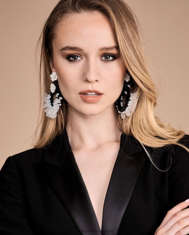 Anne Fontaine vrouwen tana oorbellen getextureerde oorringen met bloemen accessoires zwart wit 06TRT586