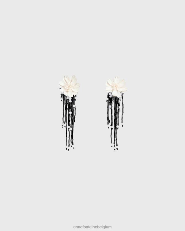 Anne Fontaine vrouwen tessy oorbellen clipoorbellen met linnen bloem accessoires wit 06TRT590