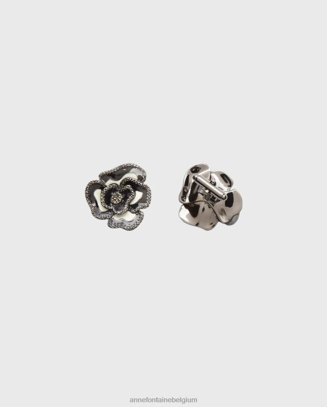 Anne Fontaine vrouwen finn-manchetknopen en geëmailleerde manchetknopen met bloemen en kristallen accessoires zwart wit 06TRT549