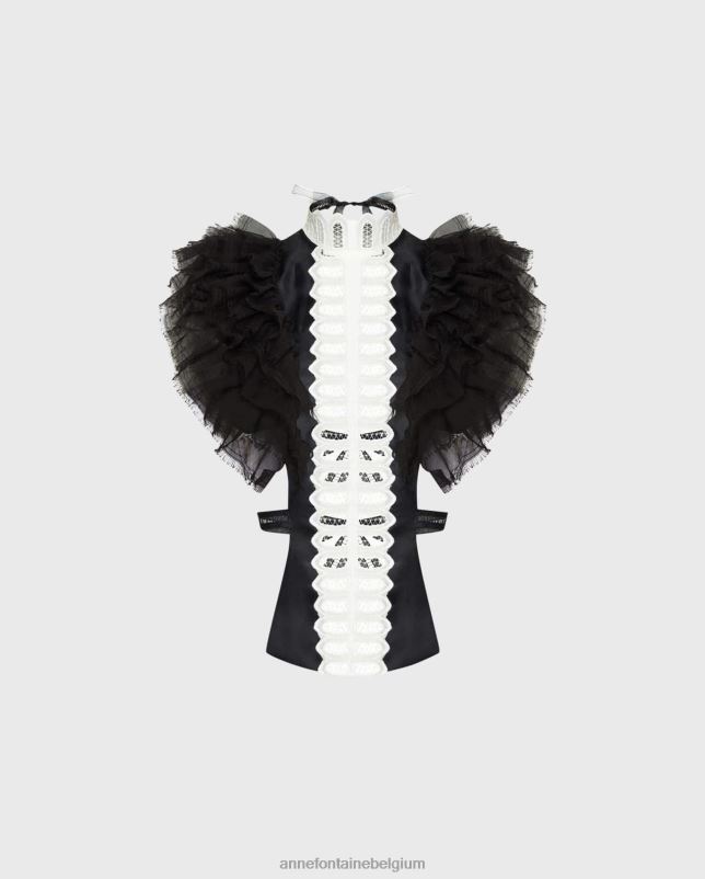 Anne Fontaine vrouwen Evanne shirtfront tweekleurige shirtfrontkraag met chiffon mouwen met ruches accessoires stijlvol 06TRT575