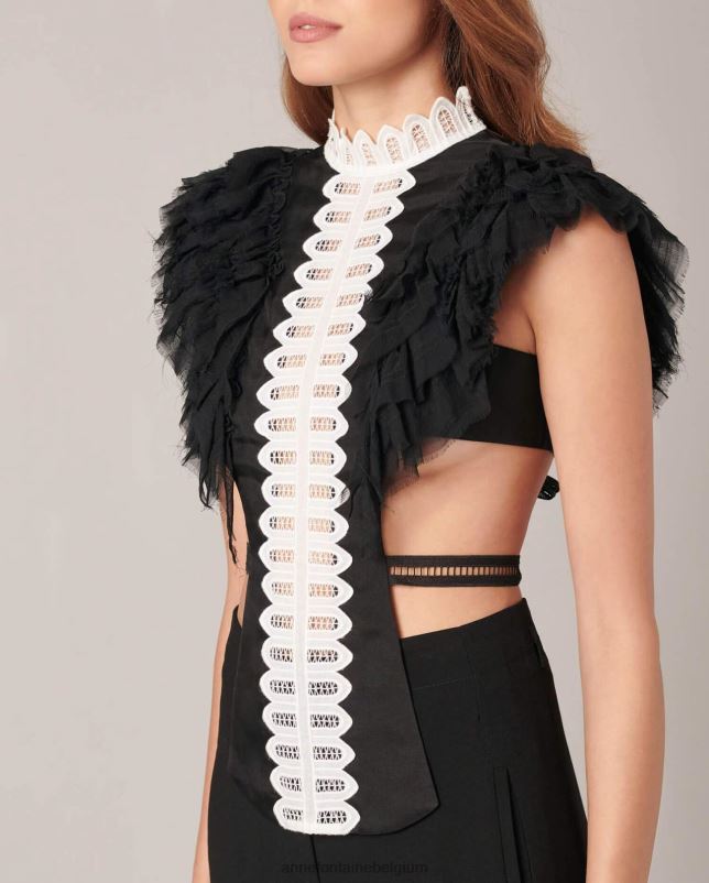 Anne Fontaine vrouwen Evanne shirtfront tweekleurige shirtfrontkraag met chiffon mouwen met ruches accessoires stijlvol 06TRT575