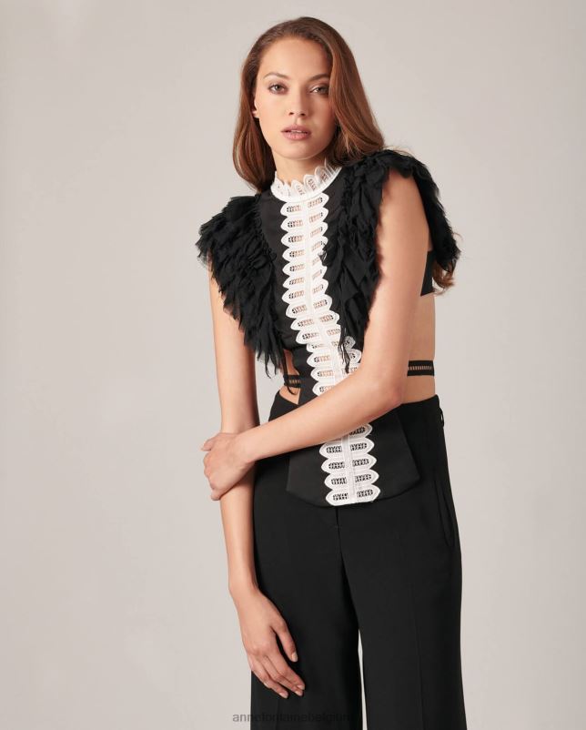 Anne Fontaine vrouwen Evanne shirtfront tweekleurige shirtfrontkraag met chiffon mouwen met ruches accessoires stijlvol 06TRT575