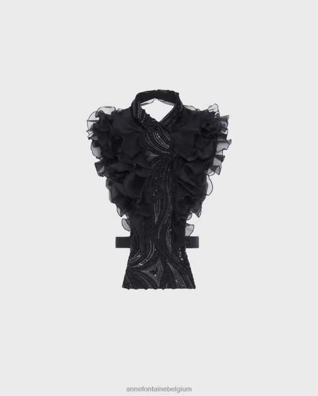 Anne Fontaine vrouwen Shanon shirtfront met ruches en pailletten accessoires zwart 06TRT578