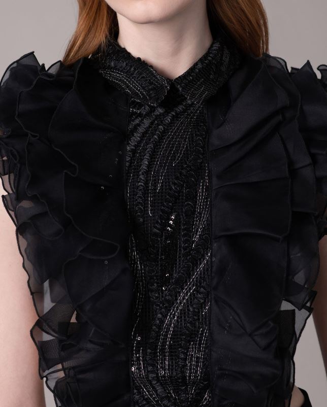 Anne Fontaine vrouwen Shanon shirtfront met ruches en pailletten accessoires zwart 06TRT578