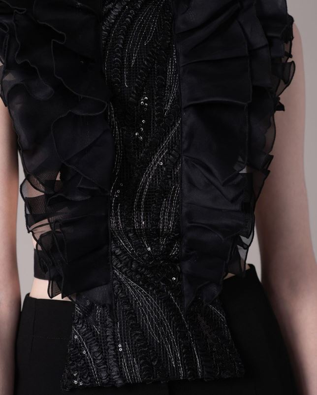 Anne Fontaine vrouwen Shanon shirtfront met ruches en pailletten accessoires zwart 06TRT578