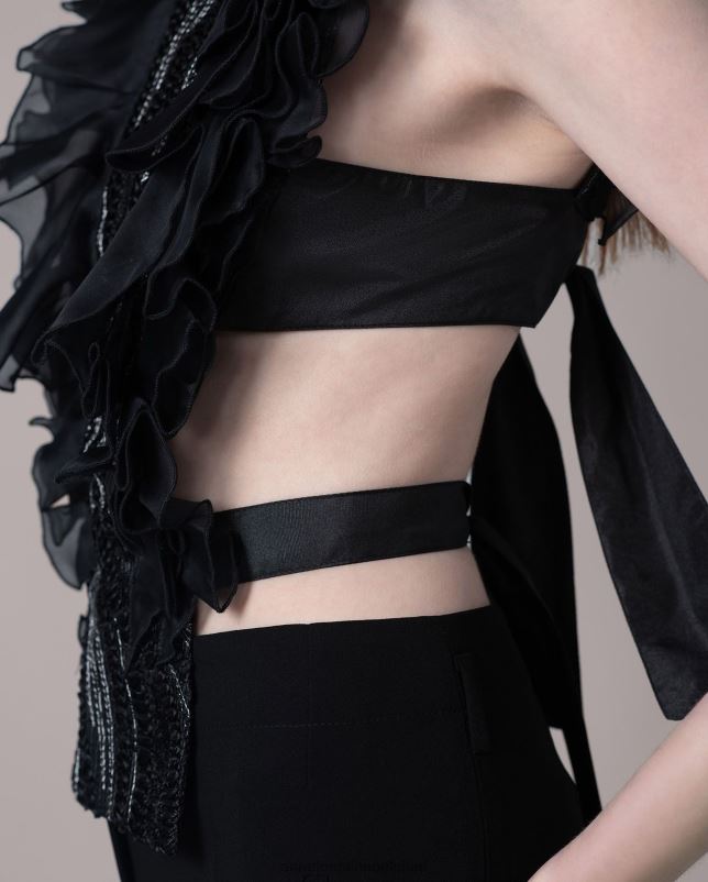 Anne Fontaine vrouwen Shanon shirtfront met ruches en pailletten accessoires zwart 06TRT578