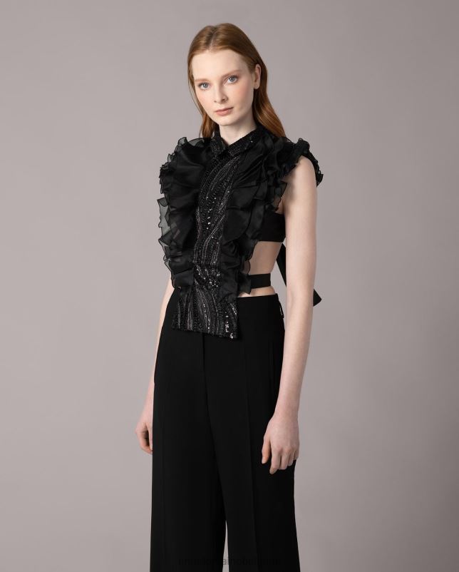 Anne Fontaine vrouwen Shanon shirtfront met ruches en pailletten accessoires zwart 06TRT578