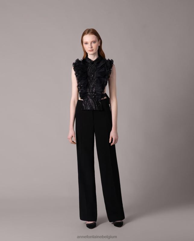 Anne Fontaine vrouwen Shanon shirtfront met ruches en pailletten accessoires zwart 06TRT578