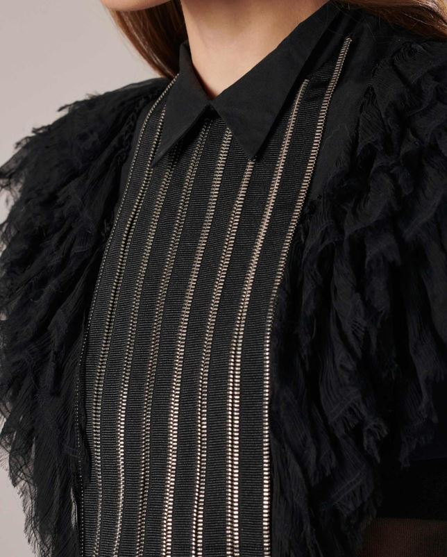 Anne Fontaine vrouwen nany poplin overhemdkraag aan de voorkant met mousseline ruches accessoires stijlvol 06TRT577