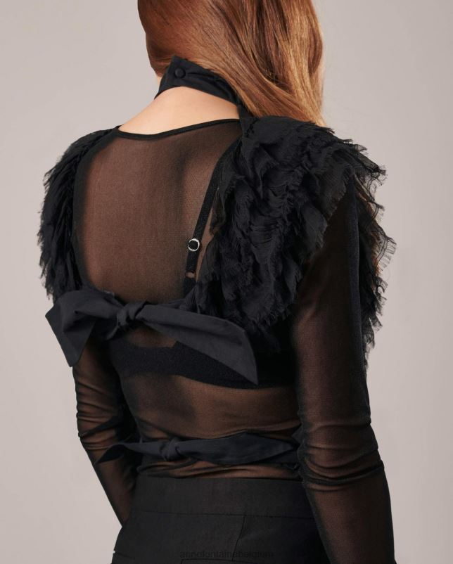 Anne Fontaine vrouwen nany poplin overhemdkraag aan de voorkant met mousseline ruches accessoires stijlvol 06TRT577